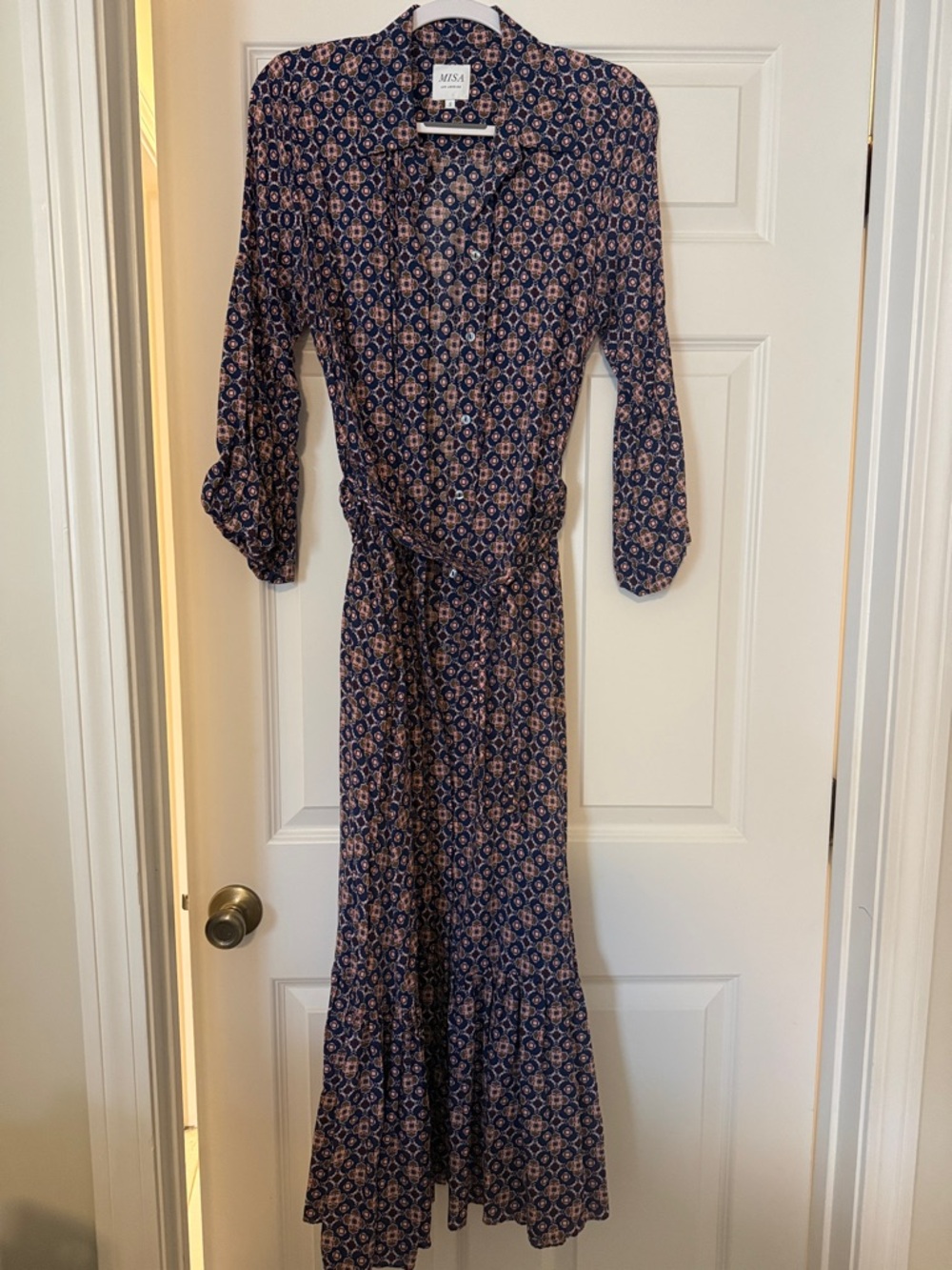 Misa Los Angeles Navy & Pink Printed Wrap Maxi Dress